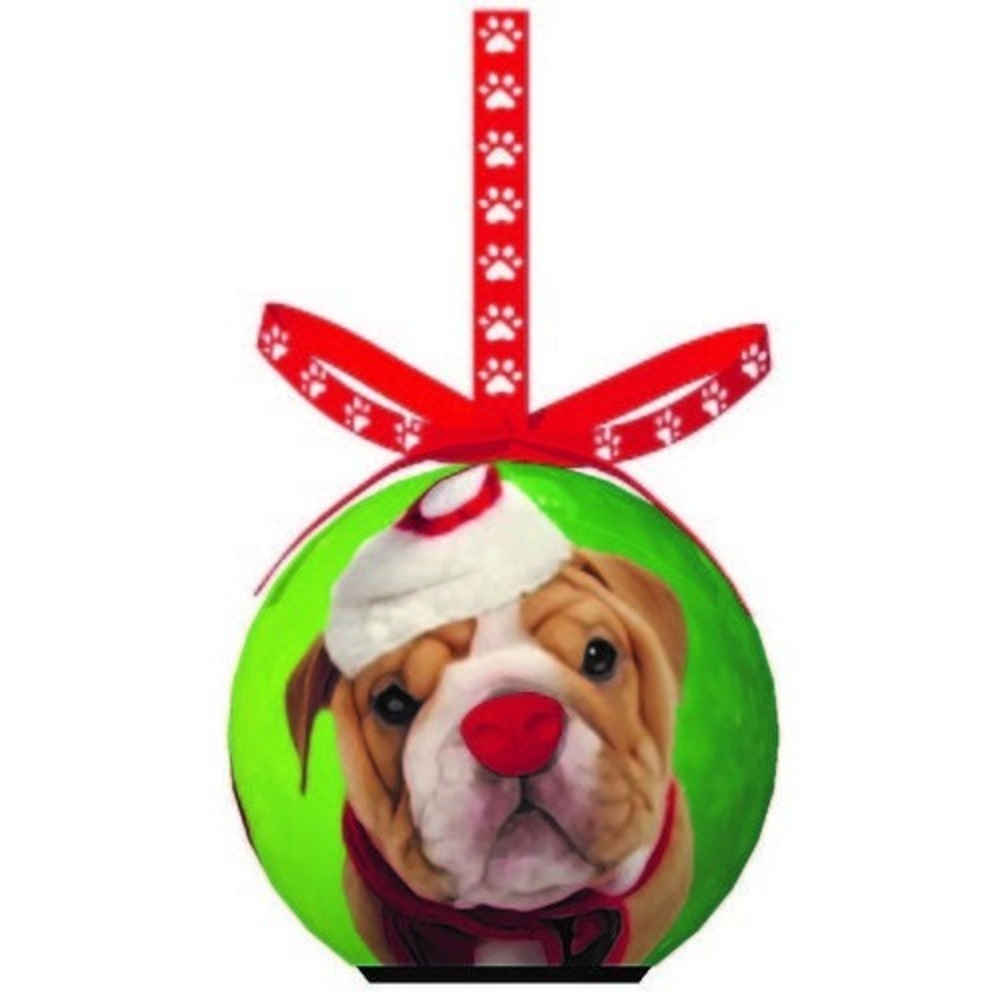 Twinkling Treasures‎ 3D Blinking Christmas Ornament - 3.5" - SANTA BULLDOG